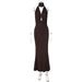 Summer Women's Sexy Hollow Out Drape Neck Backless Slim Fit Bodycon Dress Halter Neck Casual Mature Style_ecoleips.com