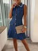 New Office Lapel Collar Solid Denim Dress Fashion Diamond Splicing Slim Party Dress Sexy Sleeveless Single Breasted Vest Dresses_ecoleips.com