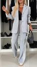 Women's Purple Striped 2 Piece Suit Set, Long Sleeve Notched Lapel Blazer & Wide Leg Pants, Casual Business Outfit, Elegant Loose Fit Tracksuit For Da_ecoleips.com