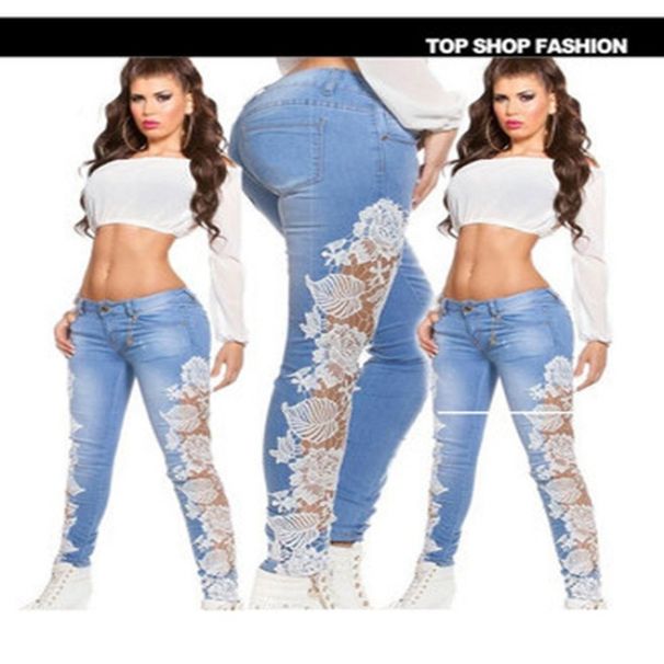Russia Hot-Selling New European And American Sexy Lace Hollow-Out Denim Jeans For Women_ecoleips.com