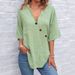 Women's Clothing Women's Shirt Tops V Neck Solid Color Linen Fabric Shirt_ecoleips.com