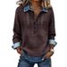 Women's 3D Print Color Block Denim Knit Sweater Long Sleeve Lapel Pullover Loose Fit European American Style Top_ecoleips.com