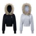 Vintage Grey Hooded Zip-Up Sweatshirt Jacket For Women – Slim Fit Cropped Pullover With Faux Fur Trim_ecoleips.com