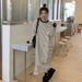 Autumn And Winter Korean Version Hem Slit Striped Long-Sleeved Dress, Hong Kong Style, Loose And Slimming Over The Knee_ecoleips.com