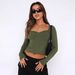 Y2K Clothing Sexy Square-neck T-shirt For Women, Fashion, Long-sleeved Short Bm Top, European And American Hot Girl_ecoleips.com