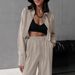 Women's Solid Color Long Sleeve Casual Fashion Shirt And Drawstring Pants Set European American Style Short_ecoleips.com