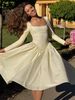 Hugcitar Elegant Plaid Print Long Sleeve Pleated Sexy Slim Midi Dress Autumn Women Fashion Clothes Birthday Party Festival_ecoleips.com