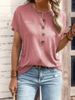 Women's Clothing Tops Solid Color Twist Button Fashion Short Sleeved T Shirts For Women_ecoleips.com