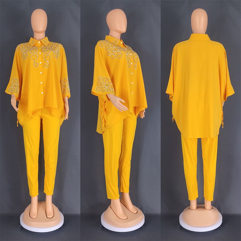 Women's Clothing Plus Size Temperament Two Piece Shirt Pencil Pants_ecoleips.com