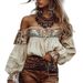 Cross-border European American Vintage Western Cowgirl Women's Shirt With Ethnic Print And Bohemian Style Top_ecoleips.com
