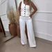 Women's Clothing Solid Color Off-shoulder Single-breasted Sleeveless Casual Professional Suit Set_ecoleips.com