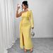 Women's Clothing Plus Size Clothes "Elegant One-Shoulder Yellow Evening Gown – Ruffled High-Slit Long Dress For Women, Sexy & Glamorous"_ecoleips.com