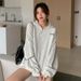 Autumn/Winter Letter Embroidery Style Oversized Loose-Fitting Mid-Length Zippered Hooded Jacket With Standing Collar And_ecoleips.com