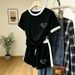 Women's Floral Print Heart Pattern Short Sleeve Shorts Set Loose Fit Casual Summer Outfit_ecoleips.com