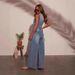 Women's Casual V Neck Sleeveless Denim Jumpsuit Summer New Style Trousers_ecoleips.com