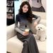 2025 Winter New Korean Style High-End Vintage Super Stylish Gradient Knit Sweater And Casual Pants Two-Piece Set_ecoleips.com