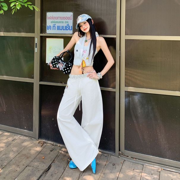 2026 Summer | American-style Patchwork Polka Dot Design Niche Trendy Brand Lazy Curved Blade Casual Pants_ecoleips.com