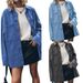 Women's Clothing Lapel Denim Jacket Blue Large Pocket Loose Casual Shirt_ecoleips.com