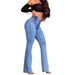 Women's Clothing Elastic Waist High Waist Elastic Tights Slightly Flared Hip Lifting Denim Trousers_ecoleips.com