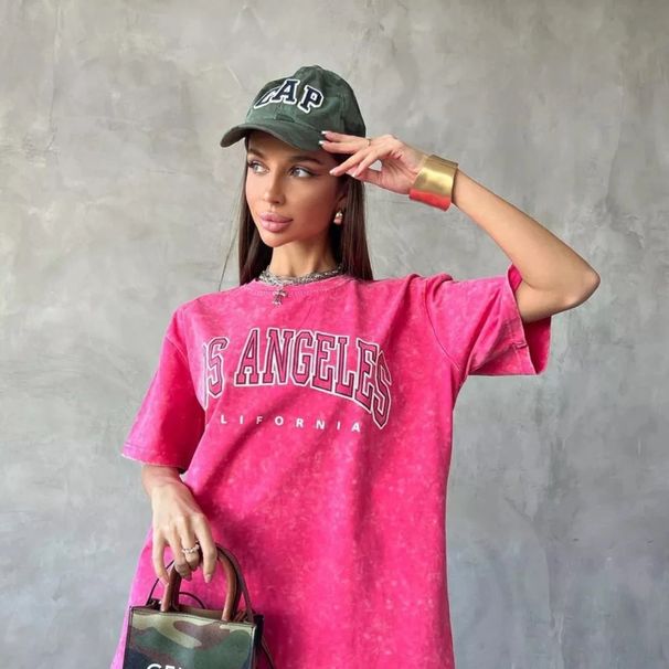 2024 Summer New Pure Cotton Sho Sleeve T-Shi For Women, Ins Trendy Brand, College Style Top, Washed Vintage Base_ecoleips.com