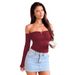Y2K Women's European And American Style Off-shoulder Metal Buckle Ruched Slim-fit Long-sleeve T-shirt Knit Top Ribbed_ecoleips.com