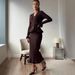 Women's Metal Buckle Two Piece Sweater Dress Set With Ruffles Sexy Style Retro Tight Fit Autumn Winter Dress_ecoleips.com