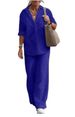Women's clothing women's two-piece set women's lapel long-sleeved shirt spring and autumn casual solid color pants wide leg suit_ecoleips.com