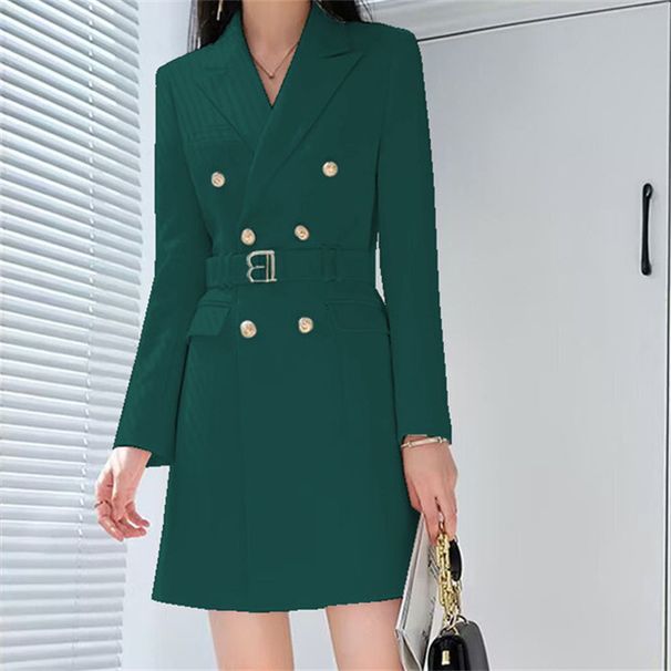 Women's Mid-Length Suit Jacket Double Breasted Long Outerwear For Spring And Autumn_ecoleips.com
