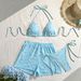 New 2026 Women's Sexy Three Piece Bikini Set American Style Fashionable Solid Color Halter Neck Tie Swimsuit_ecoleips.com