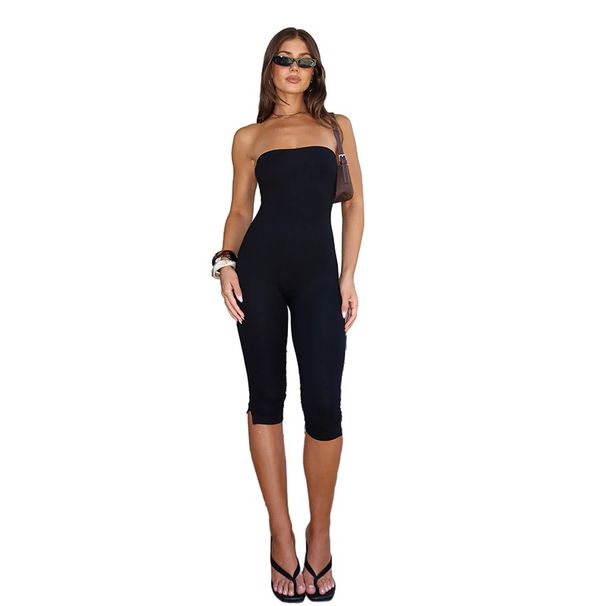 Sleeveless Solid Color Bodycon Jumpsuit For Women - Sexy Backless Tube Top Romper With High Waist & Mid-Calf Length_ecoleips.com