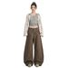 Aria Basics Autumn New American Retro Deconstructed Silhouette Scimitar Cargo Pants Women's Coffee Color Long Jeans_ecoleips.com