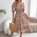 Real Shot Of Spring/summer European And American Off-shoulder Short-sleeve Floral Ruffle Maxi Vacation Dress._ecoleips.com