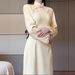 2025 Fall/Winter Yellow Knitted Jacquard New Chinese Cheongsam For Women, Improved Young Style Women's Daily Dress,_ecoleips.com