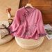 Spring And Summer Ethnic-Style Cotton And Linen Chinese-Embroidered Slanted Shirt, Button-Up Pullover Top For Women, Ret_ecoleips.com