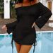 Women's Clothing Sexy Hollow Texture One Shoulder Fashionable Double Drawstring Sunscreen Woven Beach Blouse_ecoleips.com