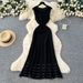 French Style Beaded Maxi Dress round Neck Sleeveless Slimming A-Line Knit High End Dress_ecoleips.com