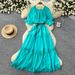 Women's Clothing Women's Style Puff Sleeve Dress Red Slimming A-Line Skirt Tassels Short Sleeved Summer Commuting Dress_ecoleips.com