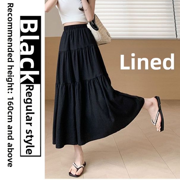 Women's High-Waisted Slimming Pleated Midi Skirt Versatile Fashionable Tiered Long Skirt For Slim Fit_ecoleips.com