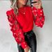 Elegant Flounce-Sleeve Blouse – Polyester Work-to-Weekend Top (S-XXL, Red/Black/Navy/Embroidered)_ecoleips.com