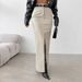Women's Clothing Style Women's High Waist Slim Skirt Leather Design Solid Color Simple Slit Detail For Formal & Casual For Women_ecoleips.com