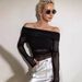 Women's Slim Fit off Shoulder Top Solid Color European American Style Fashion Mesh Long Sleeved Autumn Winter New Cross Border_ecoleips.com