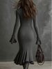 Autumn/Winter Fashionable Elegant Zippered Collar Flared Sleeve Knit Fish Tail Skirt_ecoleips.com