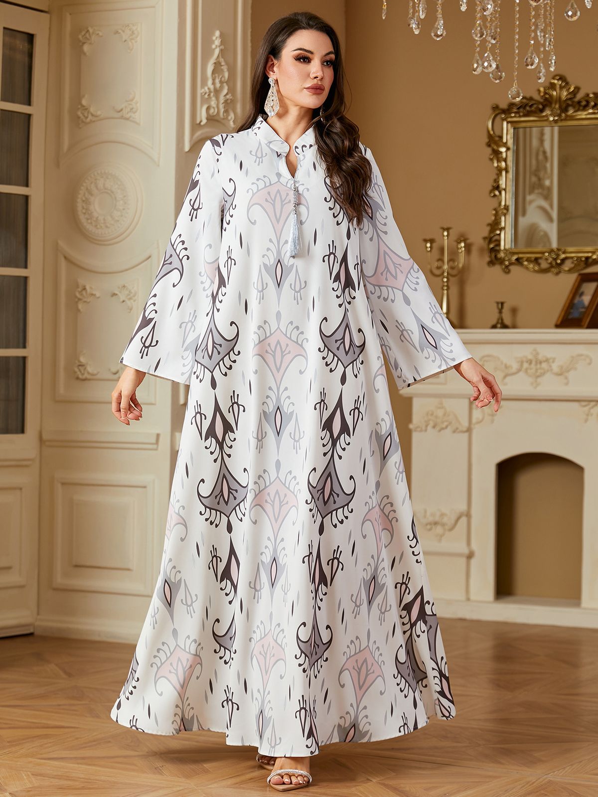 Muslim Dress Women Elegant Cross-Cultural Muslim Robe – Eastern Inspired Printed Long Dress_ecoleips.com