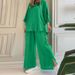New European And American Women's Clothing Lapel Long Sleeved Shirts Spring And Autumn Casual Solid Color Pants Wide Leg Suits_ecoleips.com