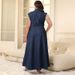 K Large Size Women's Button Up Cardigan Denim Long Dress_ecoleips.com