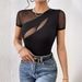 Women's Clothing Spring And Summer New Sexy Solid Color Short Sleeved Mesh Splicing New T Shirt Slim Tops For Women_ecoleips.com