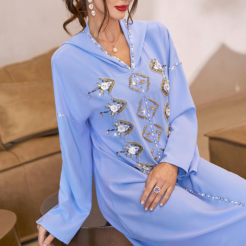 A830 Light Blue Hat Robe Hand-Sewn And Diamond Golden Tube Three-Dimensional Flower Dress For Women's Wear_ecoleips.com