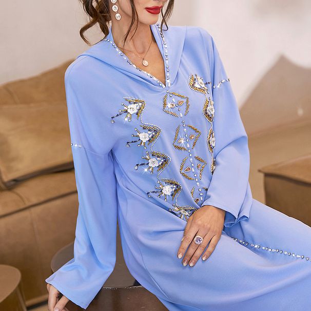 A830 Light Blue Hat Robe Hand-Sewn And Diamond Golden Tube Three-Dimensional Flower Dress For Women's Wear_ecoleips.com
