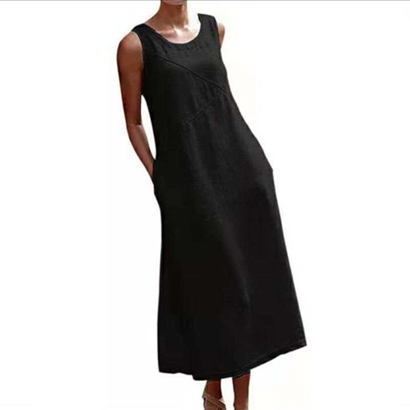 Spring/Summer Plus-Size Women's Clothing For Plus-Size Women, Loose And Slimming, Best-Selling Cotton Sleeveless Dress_ecoleips.com