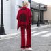 Women's Modal Knit Three-Piece Set – Oversized Cape Top & Wide-Leg Pants (One Size, Geometric Print, Minimalist Chic)_ecoleips.com